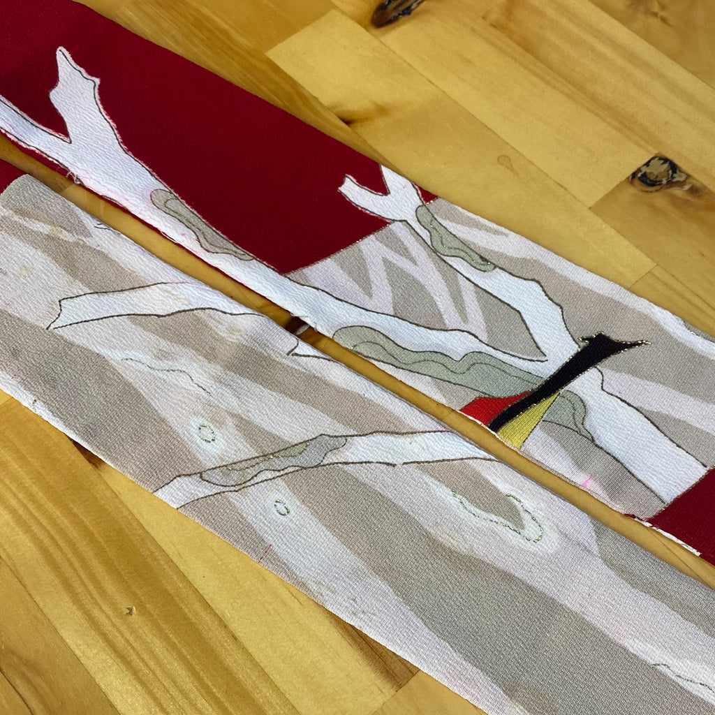 Handcrafted Robe from Vintage Kimono - Red Botanical Design D011