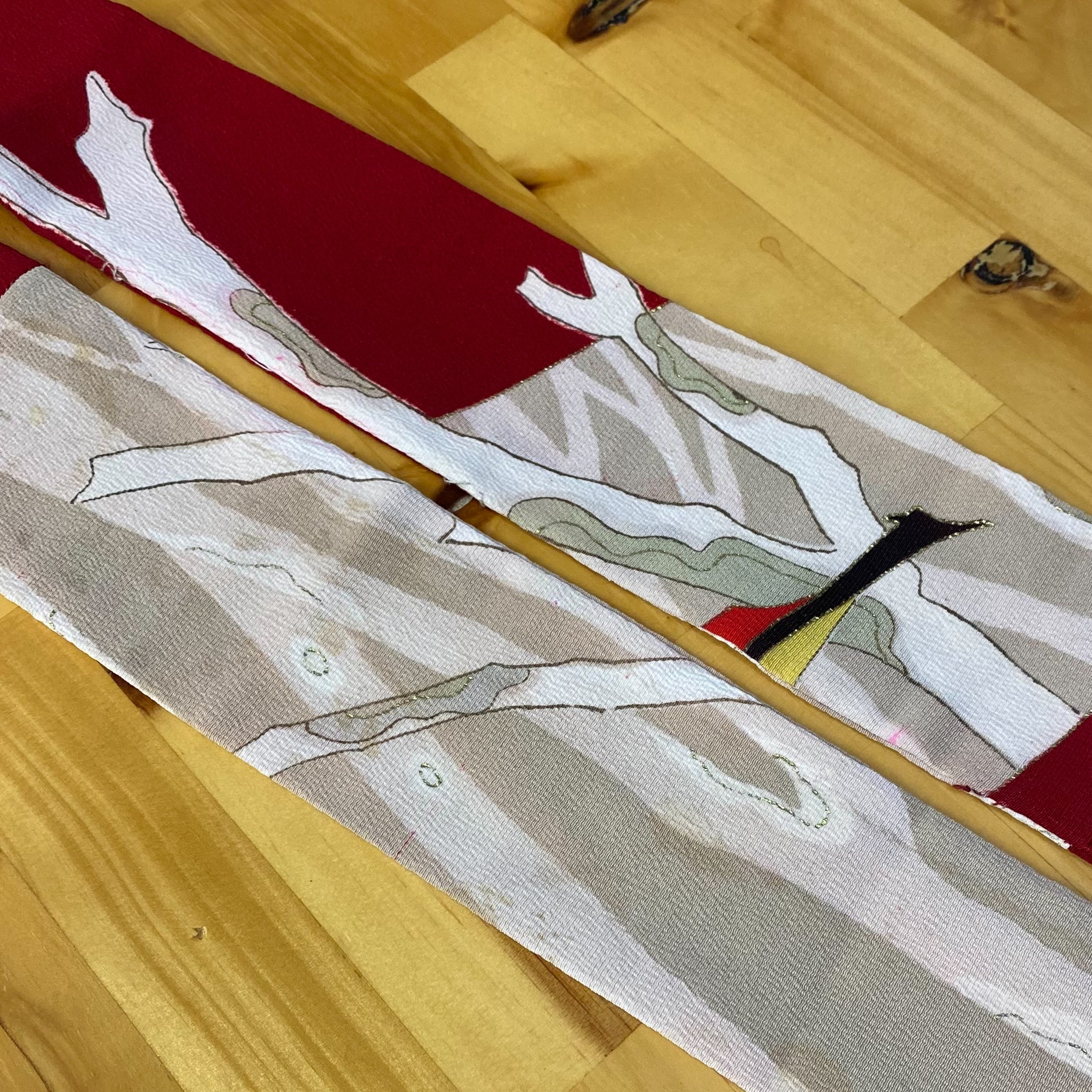 Handcrafted Robe from Vintage Kimono - Red Botanical Design D011