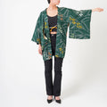Vintage Kimono Jacket (Haori) - Green Shibori-Dyed H001