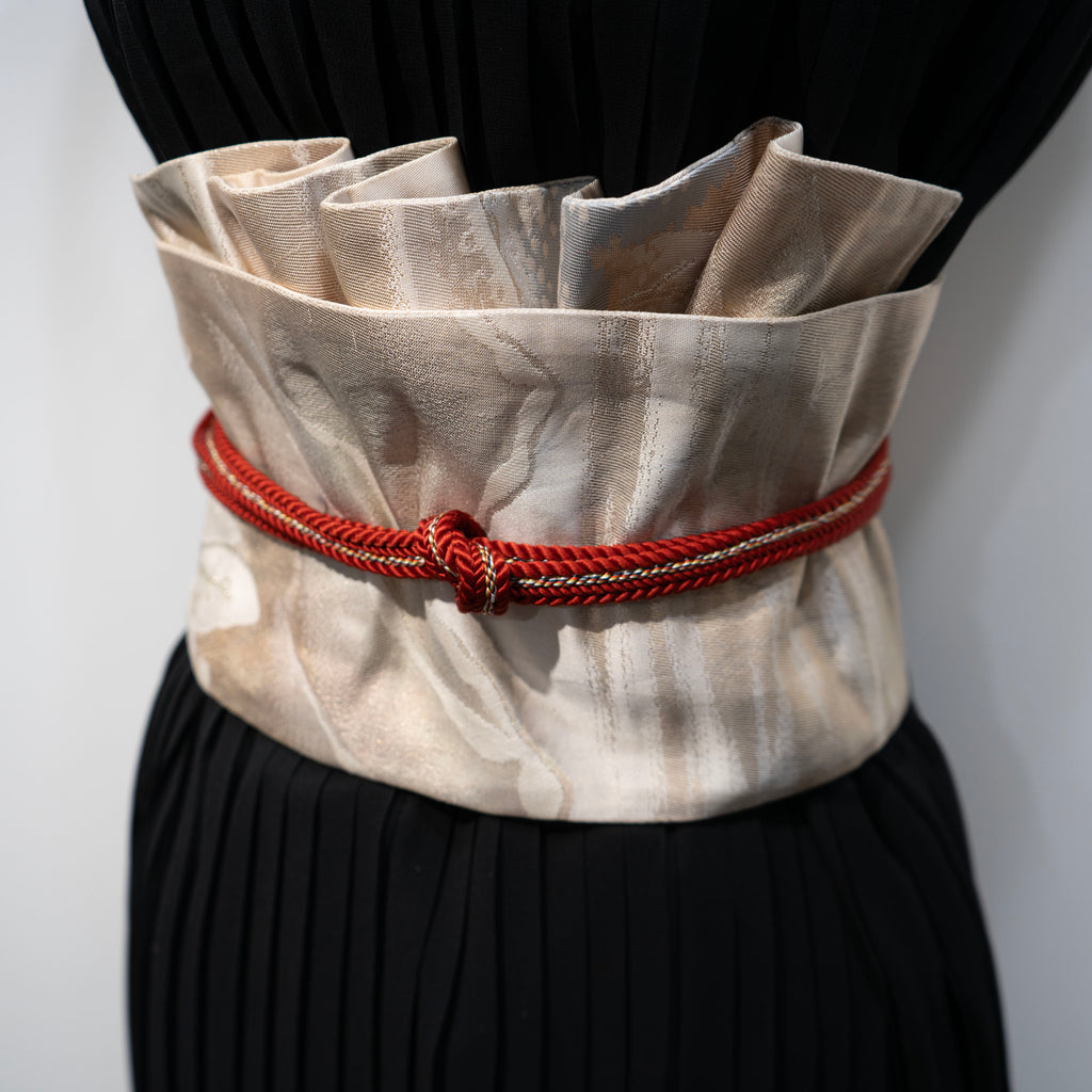 Handcrafted Belt from Vintage Kimono - Green Geometric pattern Design B001
