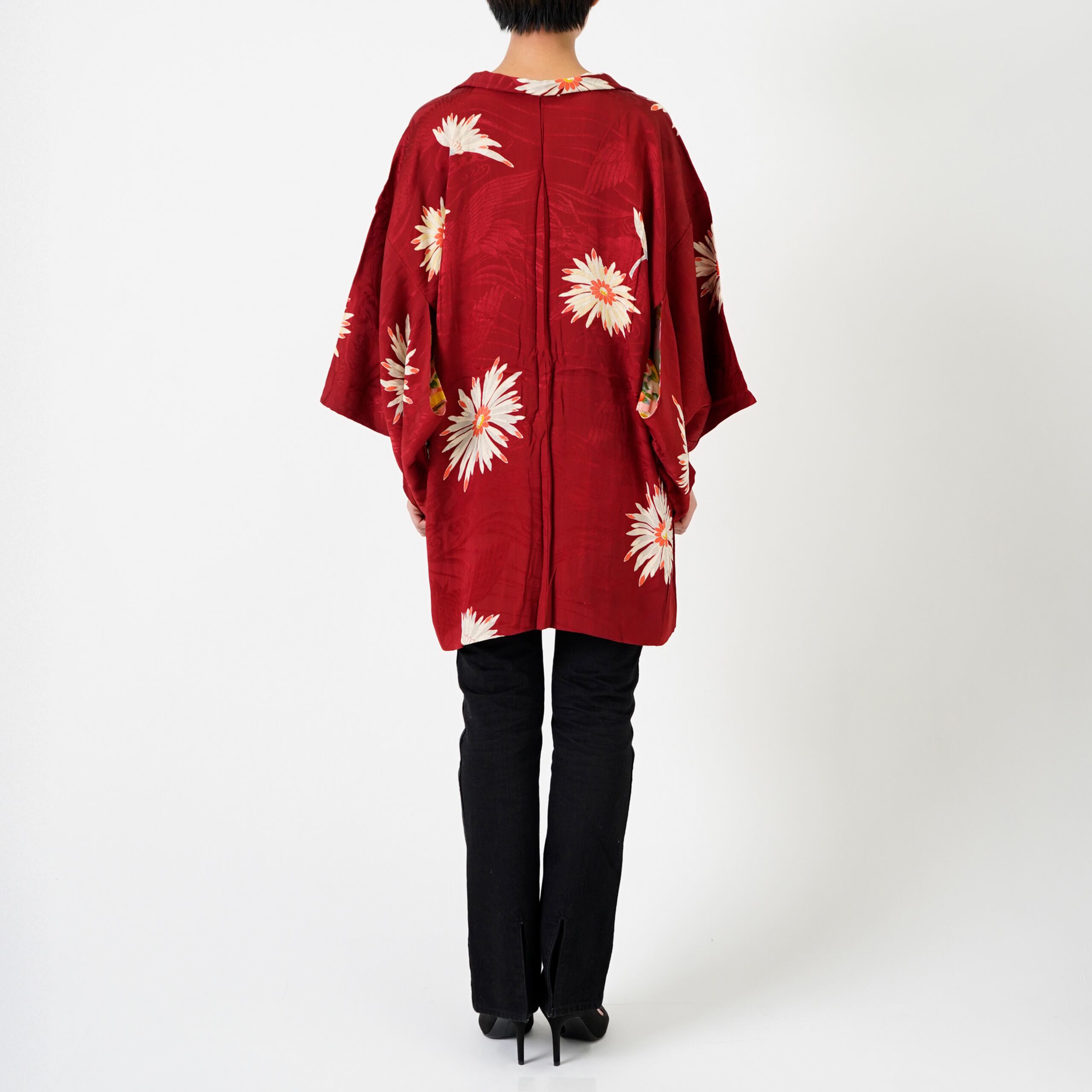 Vintage Kimono Jacket (Haori) - Red Flower Pattern H009