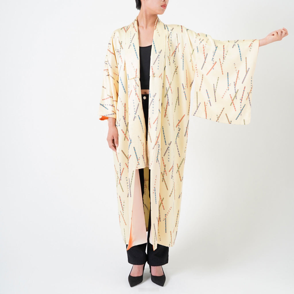 Handcrafted Robe from Vintage Kimono - Cream Whistle Design D021