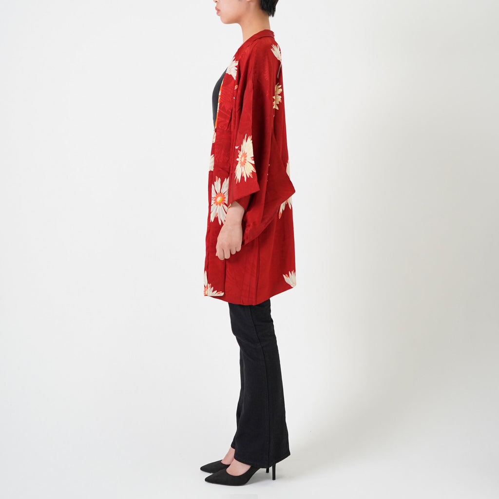 Vintage Kimono Jacket (Haori) - Red Flower Pattern H009