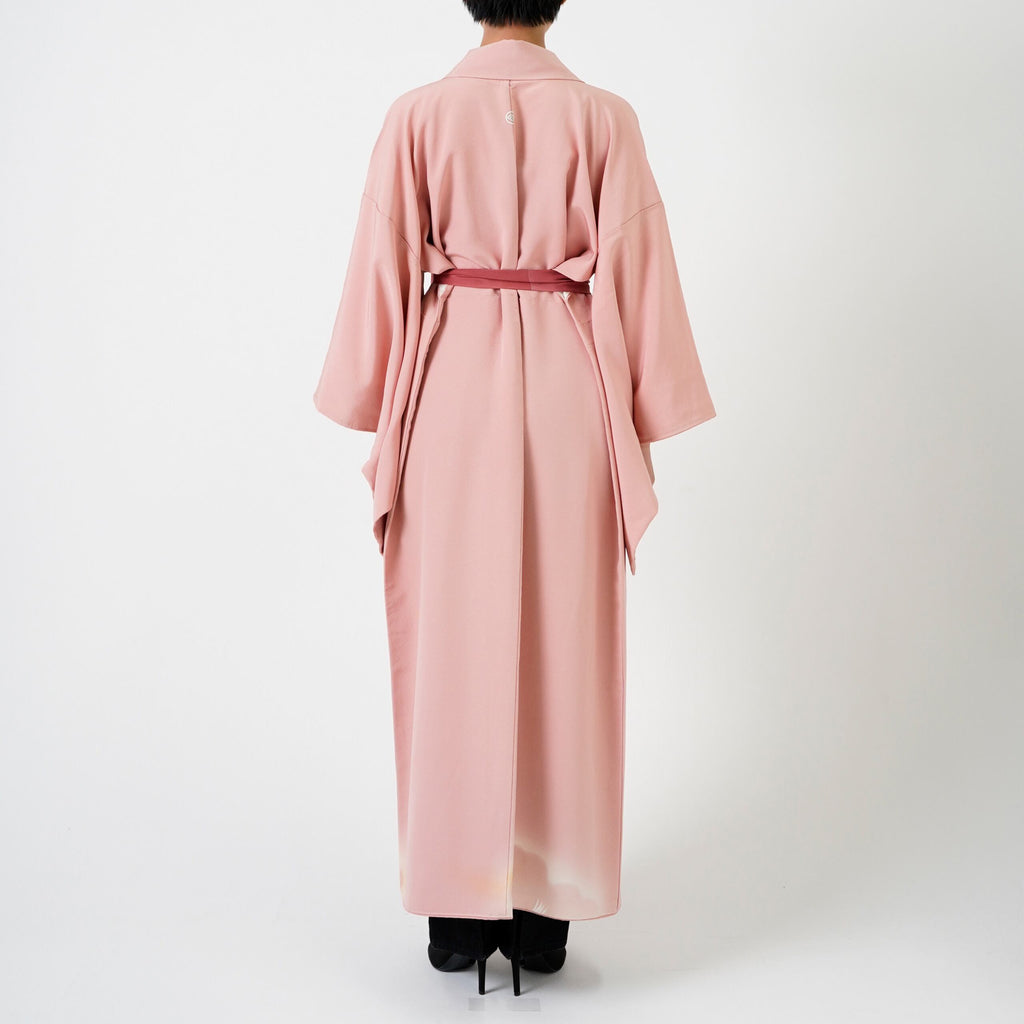 Handcrafted Robe from Vintage Kimono - Pink Vine Design D018