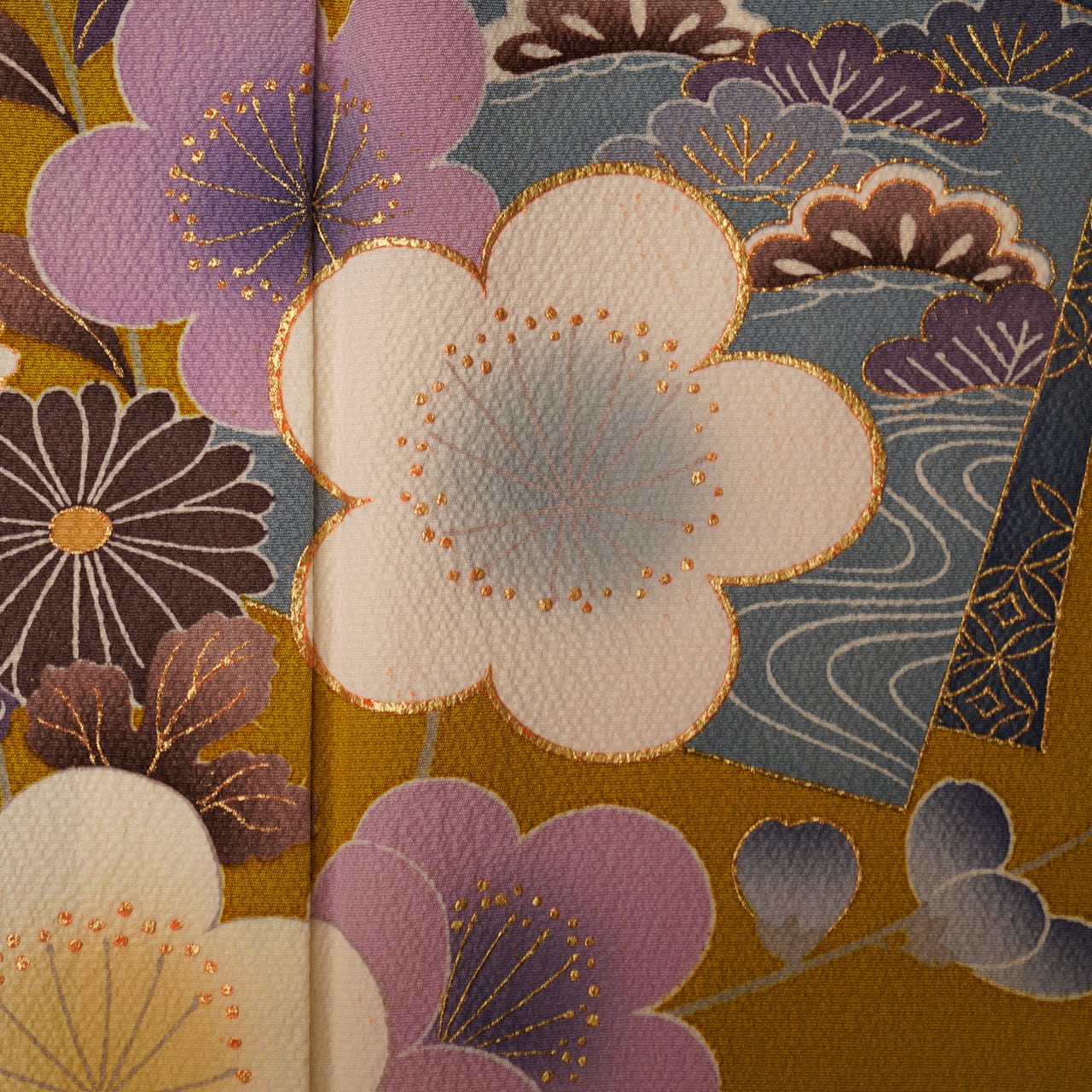 Handcrafted Robe from Vintage Kimono - Yellow Flower Grass Design D017