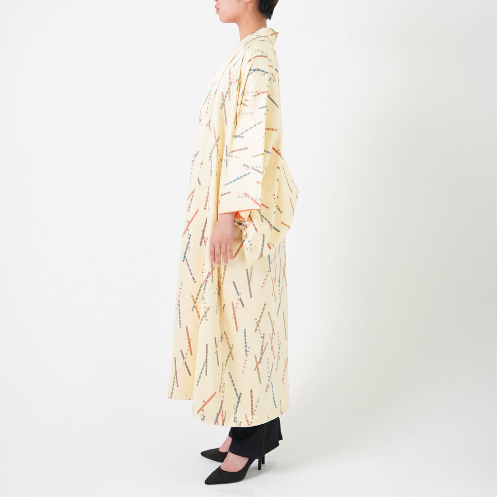 Handcrafted Robe from Vintage Kimono - Cream Whistle Design D021