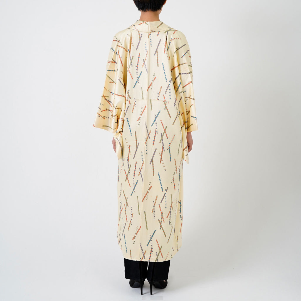 Handcrafted Robe from Vintage Kimono - Cream Whistle Design D021