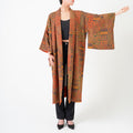 Handcrafted Robe from Vintage Kimono - Orange Calico Design D014