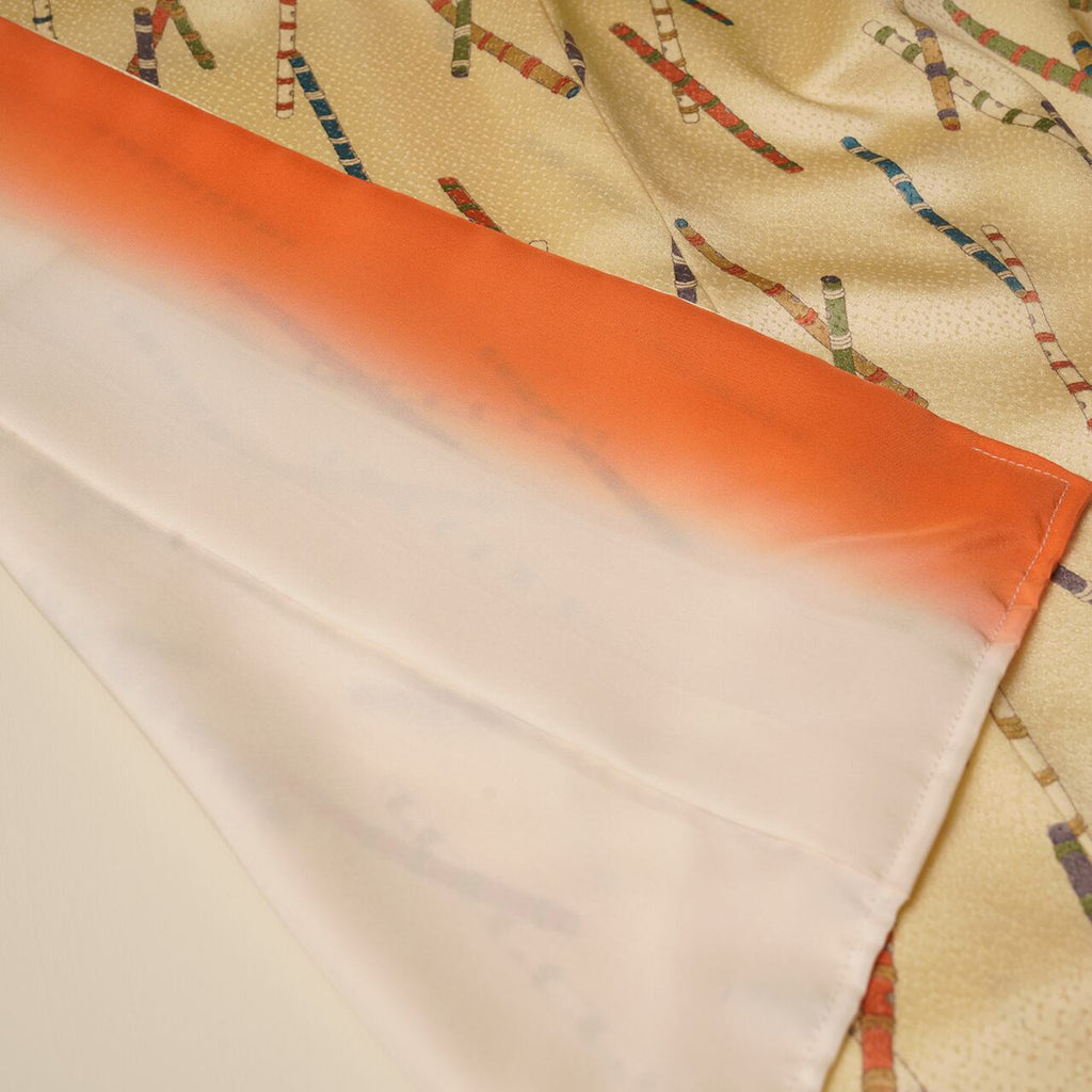 Handcrafted Robe from Vintage Kimono - Cream Whistle Design D021