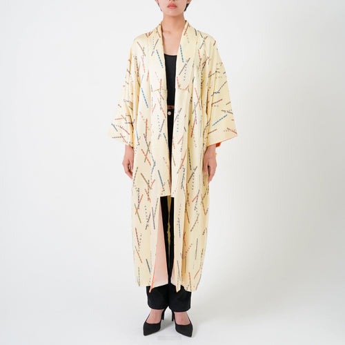 Handcrafted Robe from Vintage Kimono - Cream Whistle Design D021