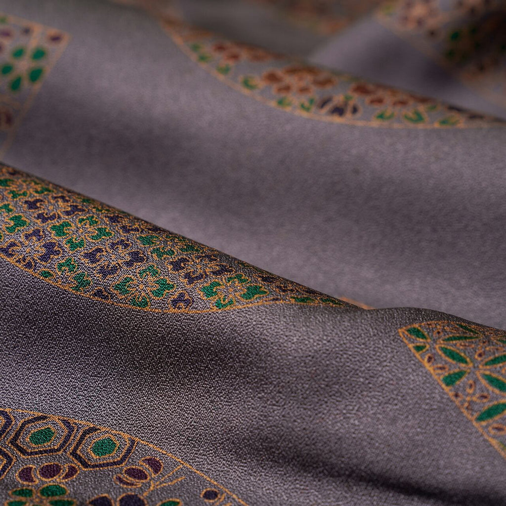 Handcrafted Robe from Vintage Kimono - Gray Folding Fan Design D001