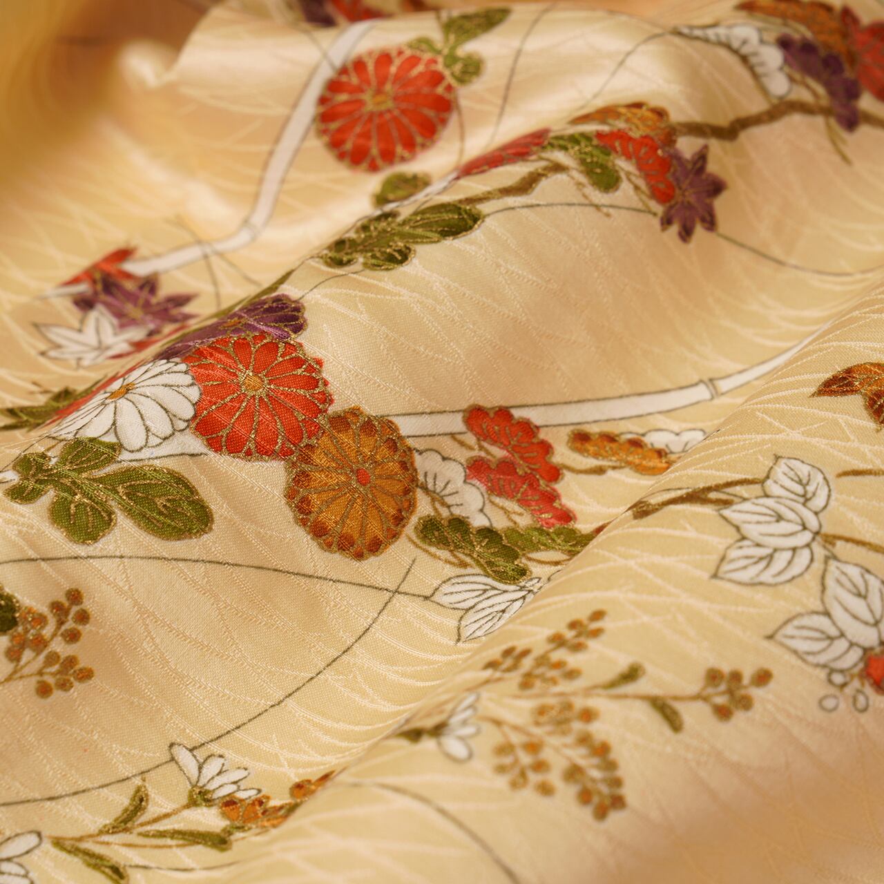 Handcrafted Robe from Vintage Kimono - Cream Floral Design D008