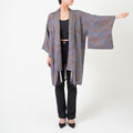 Handcrafted Robe from Vintage Kimono - Gray Folding Fan Design D001