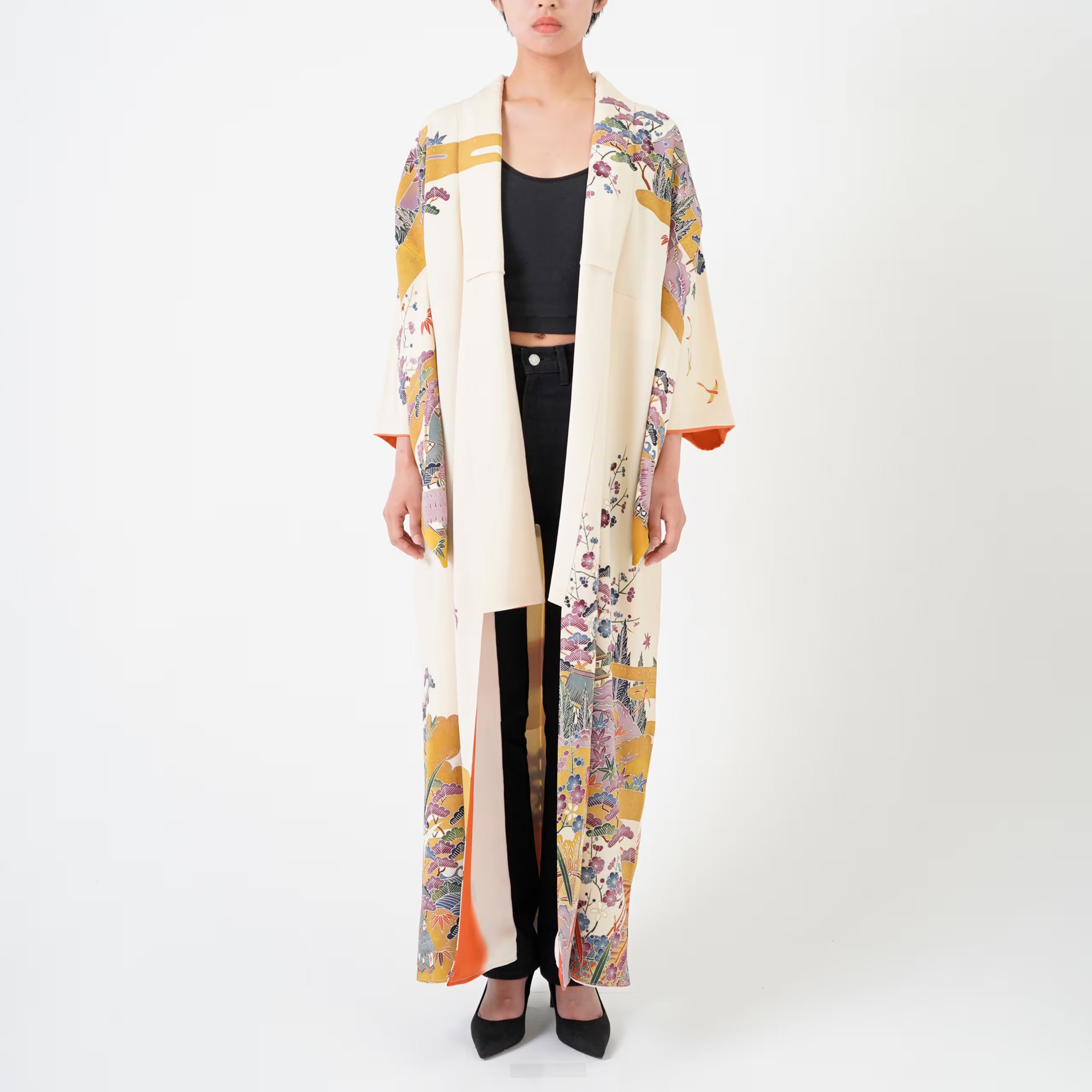 Handcrafted Robe from Vintage Kimono - "Bingata"-Dyed D015
