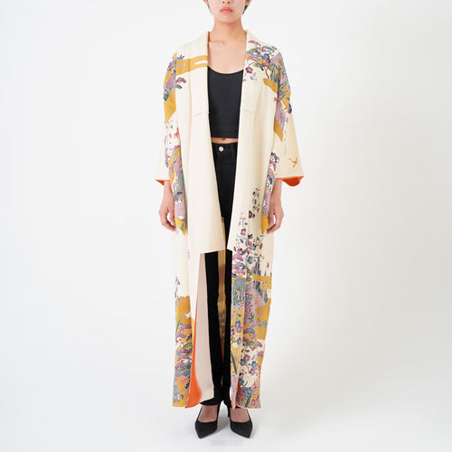 Handcrafted Robe from Vintage Kimono - "Bingata"-Dyed D015