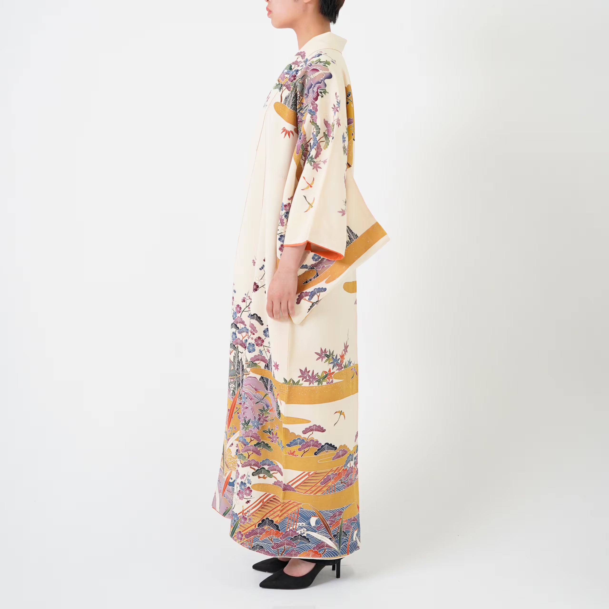 Handcrafted Robe from Vintage Kimono - "Bingata"-Dyed D015