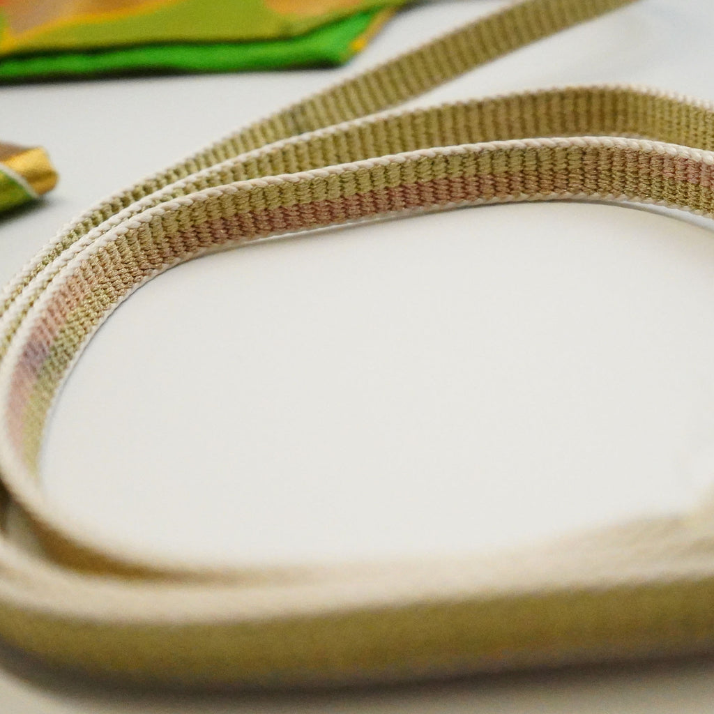 Handcrafted Belt from Vintage Kimono - Green Geometric pattern Design B001