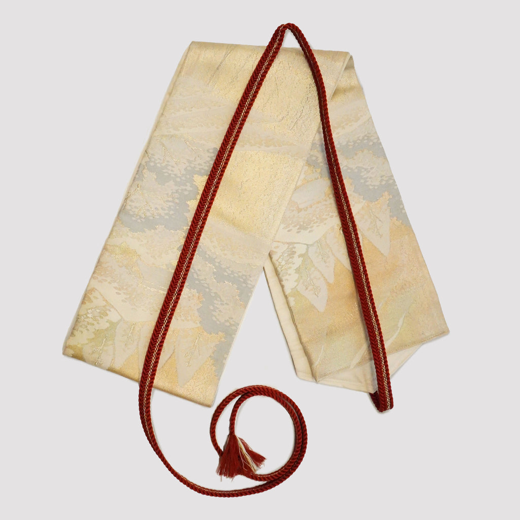 Handcrafted Belt from Vintage Kimono - White Gold Red Design B002