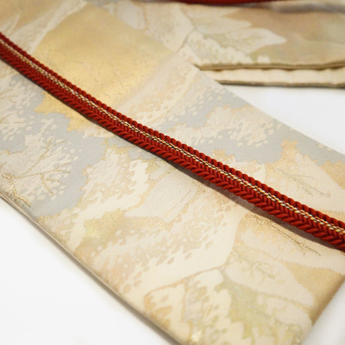 Handcrafted Belt from Vintage Kimono - White Gold Red Design B002