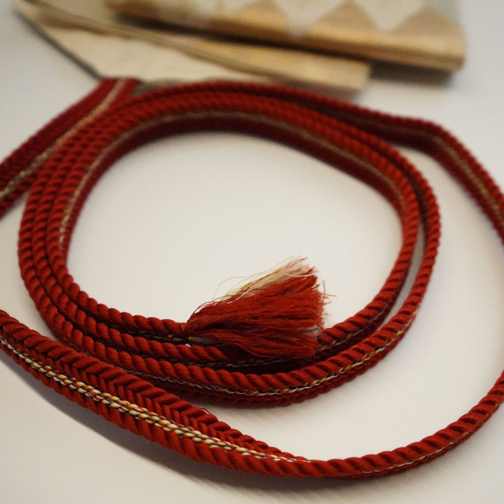 Handcrafted Belt from Vintage Kimono - White Gold Red Design B002