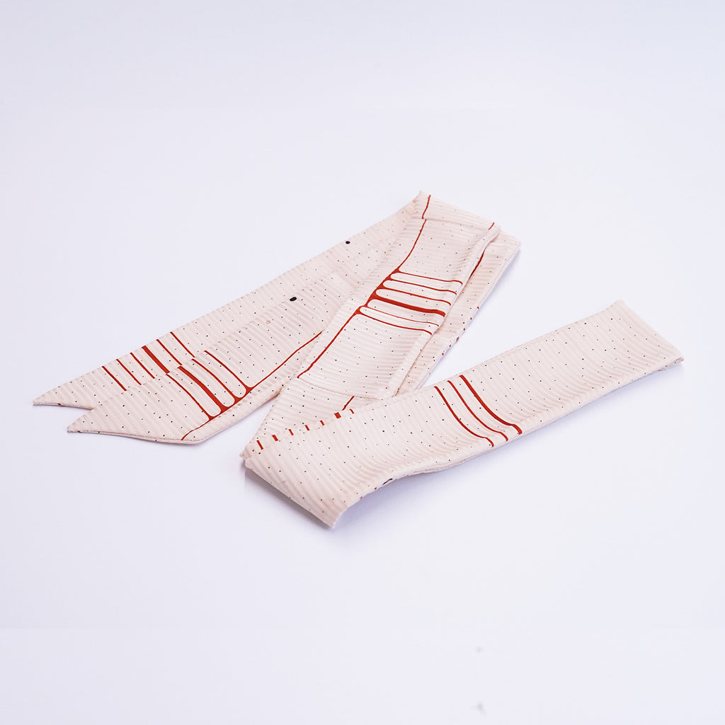 Handcrafted Tie from Vintage Kimono - White Ladder Pattern T002