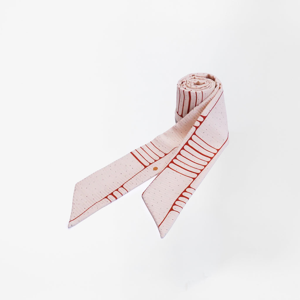 Handcrafted Scarf from Vintage Kimono - White Ladder Pattern T002