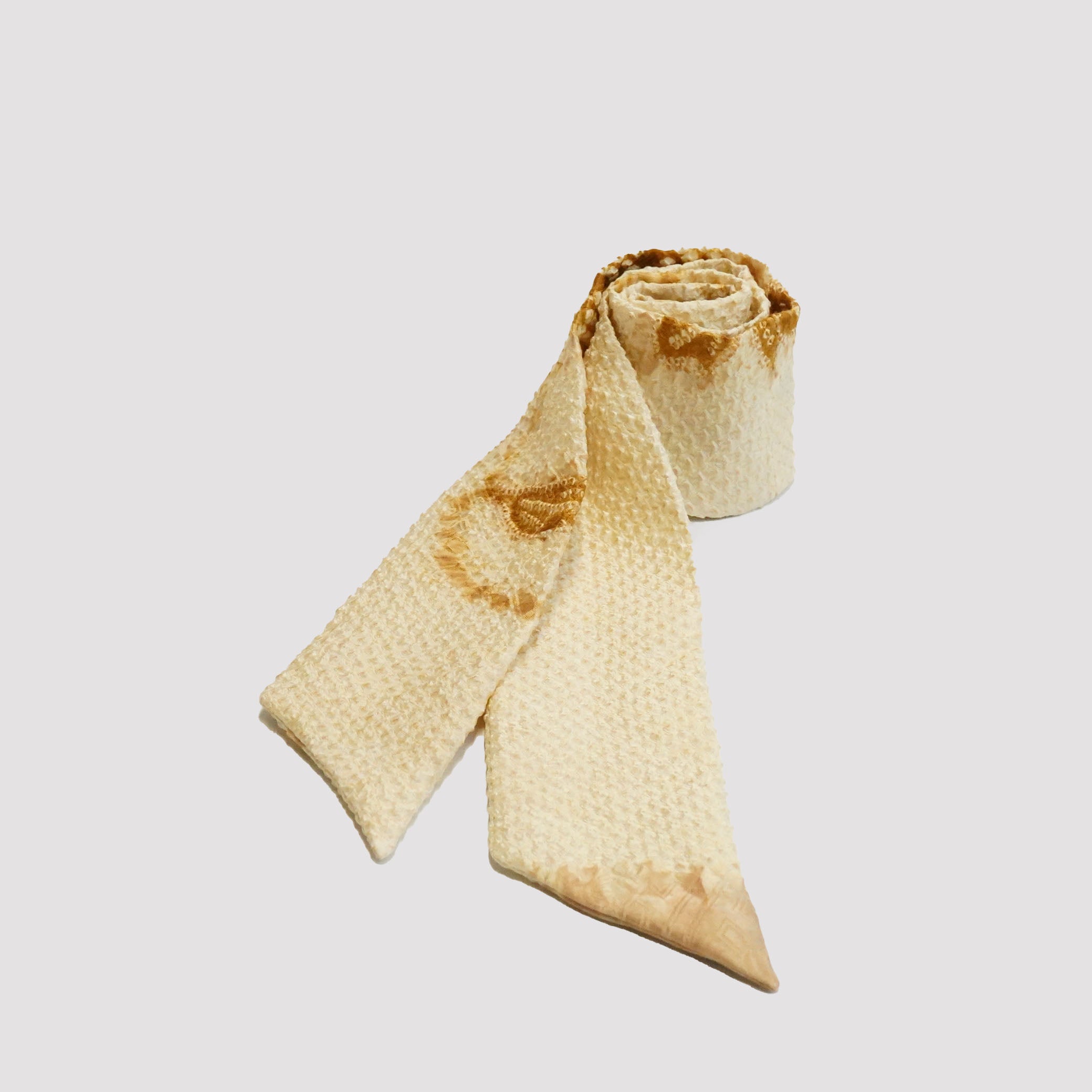 Handcrafted Tie from Vintage Kimono - Cream Brown and tie-dye Design T004
