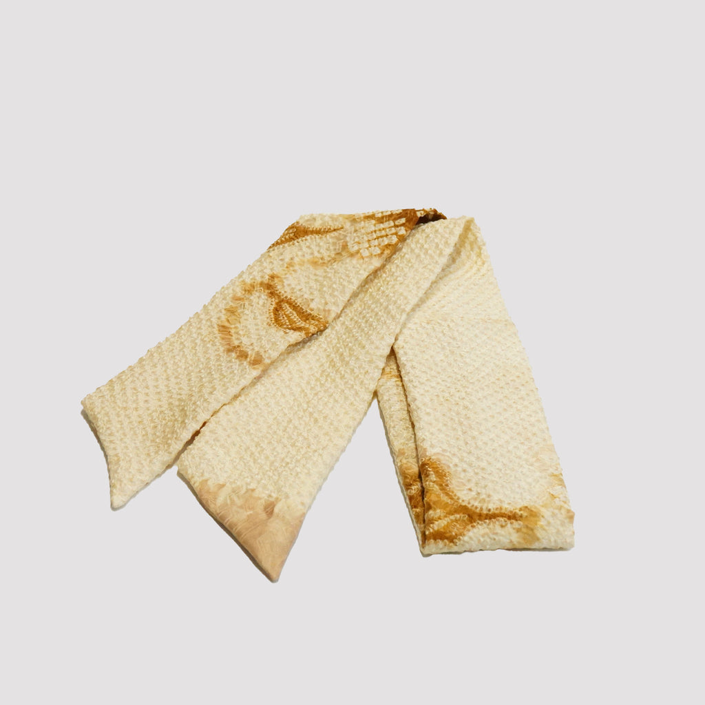 Handcrafted Tie from Vintage Kimono - Orange Maple and Chrysanthemum Leaves Design T004