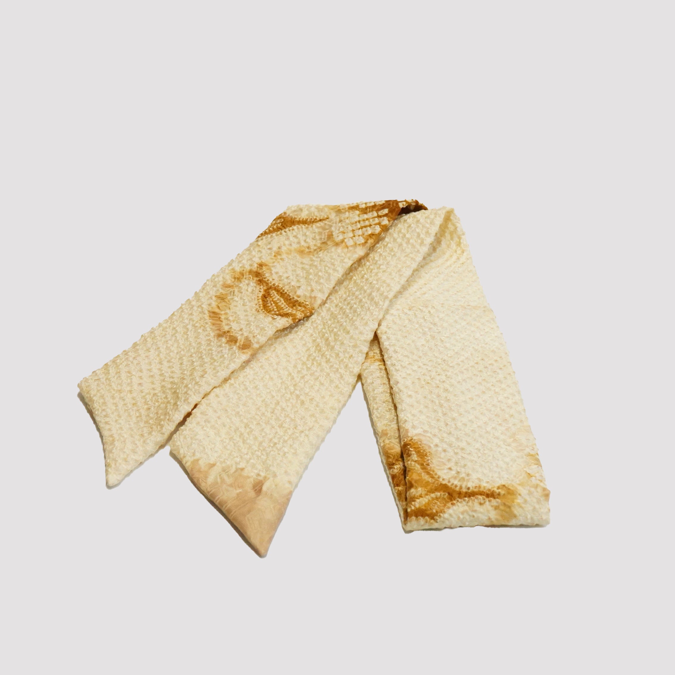 Handcrafted Tie from Vintage Kimono - Cream Brown and tie-dye Design T004