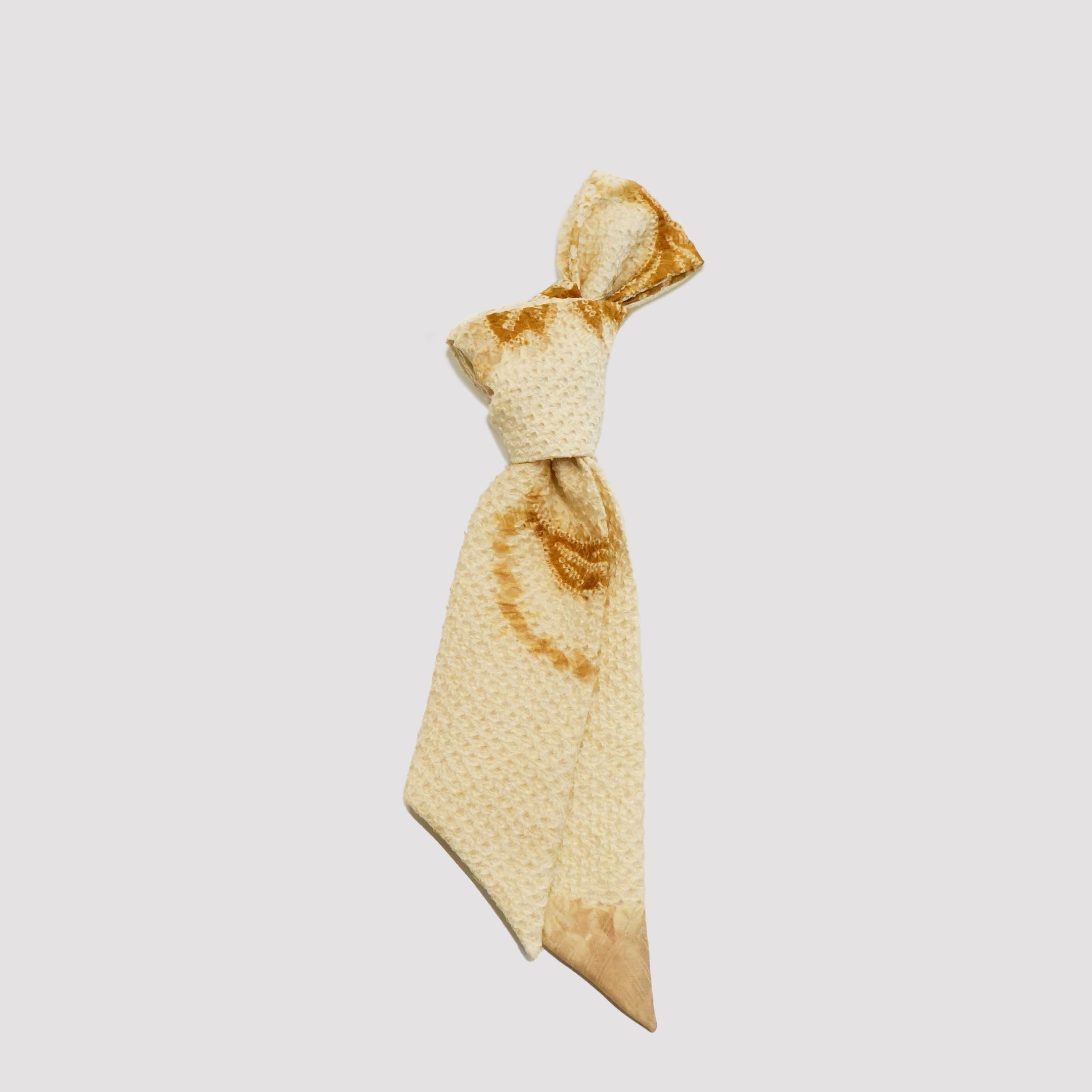 Handcrafted Tie from Vintage Kimono - Cream Brown and tie-dye Design T004