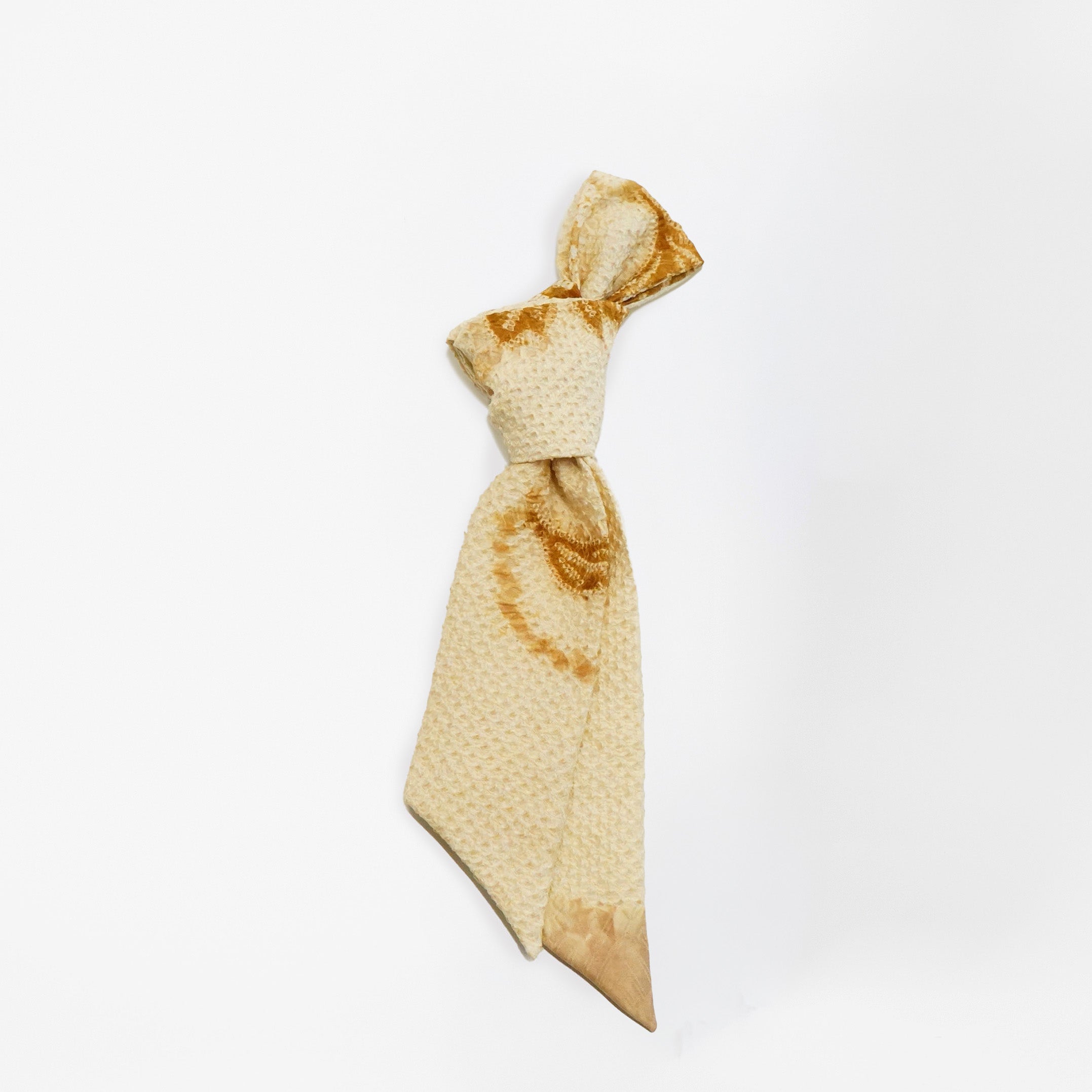 Handcrafted Scarf from Vintage Kimono - Cream Brown and tie-dye Design T004
