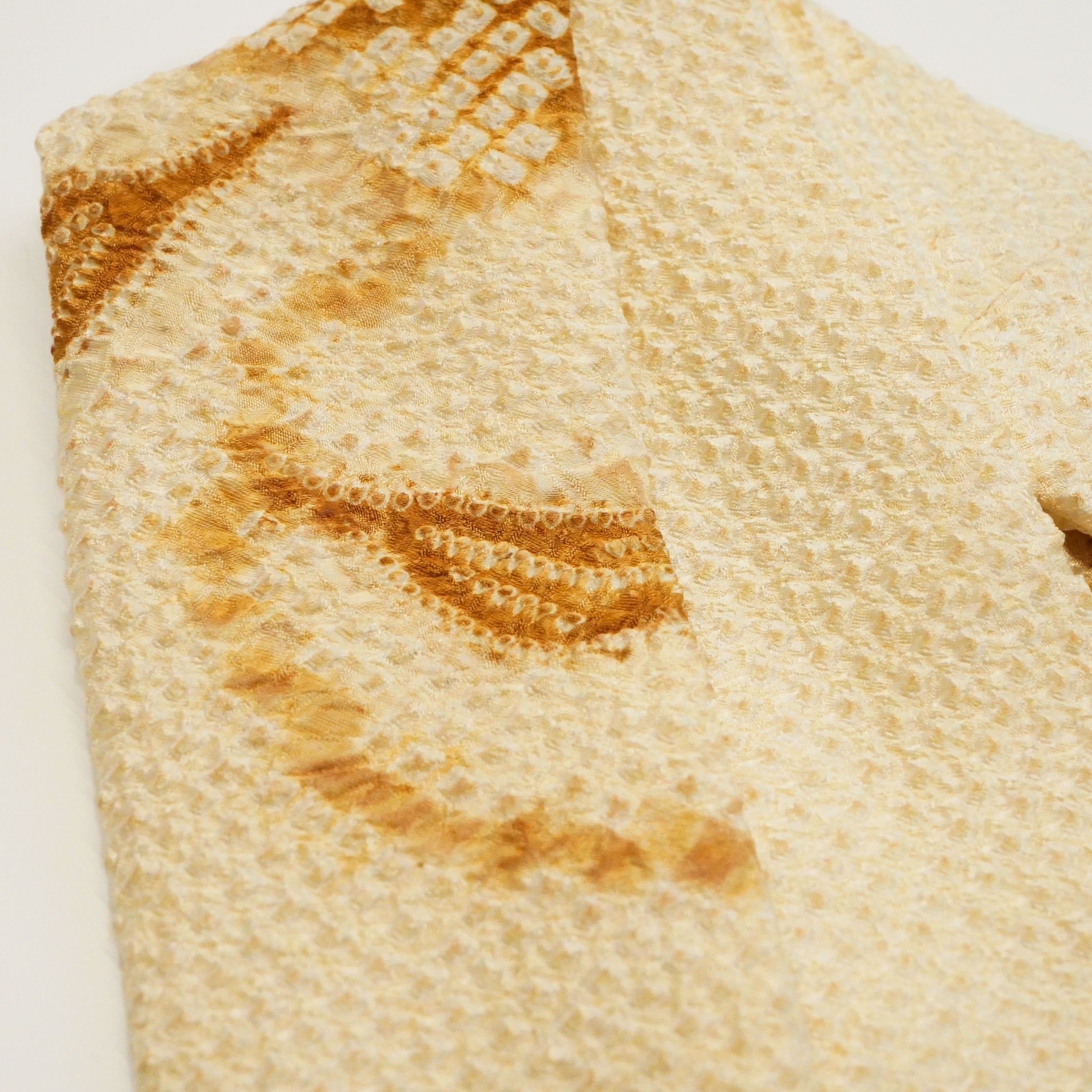 Handcrafted Tie from Vintage Kimono - Cream Brown and tie-dye Design T004