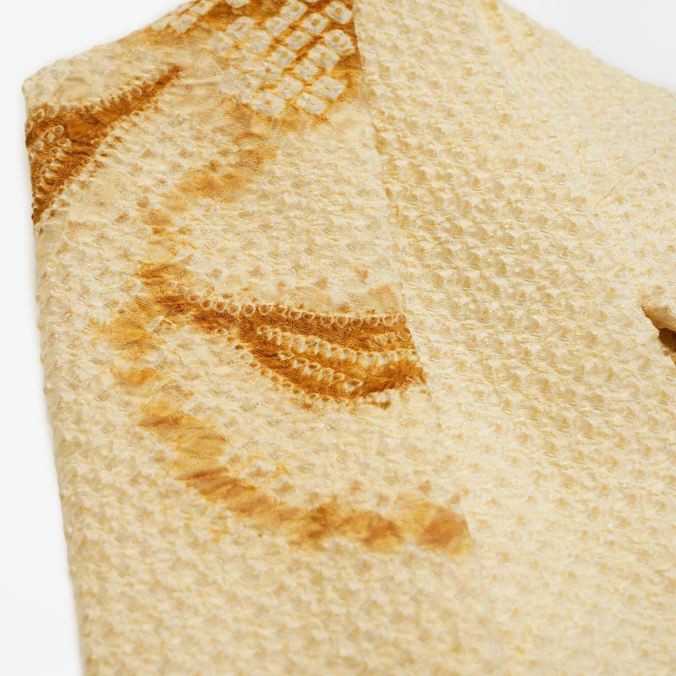 Handcrafted Scarf from Vintage Kimono - Cream Brown and tie-dye Design T004
