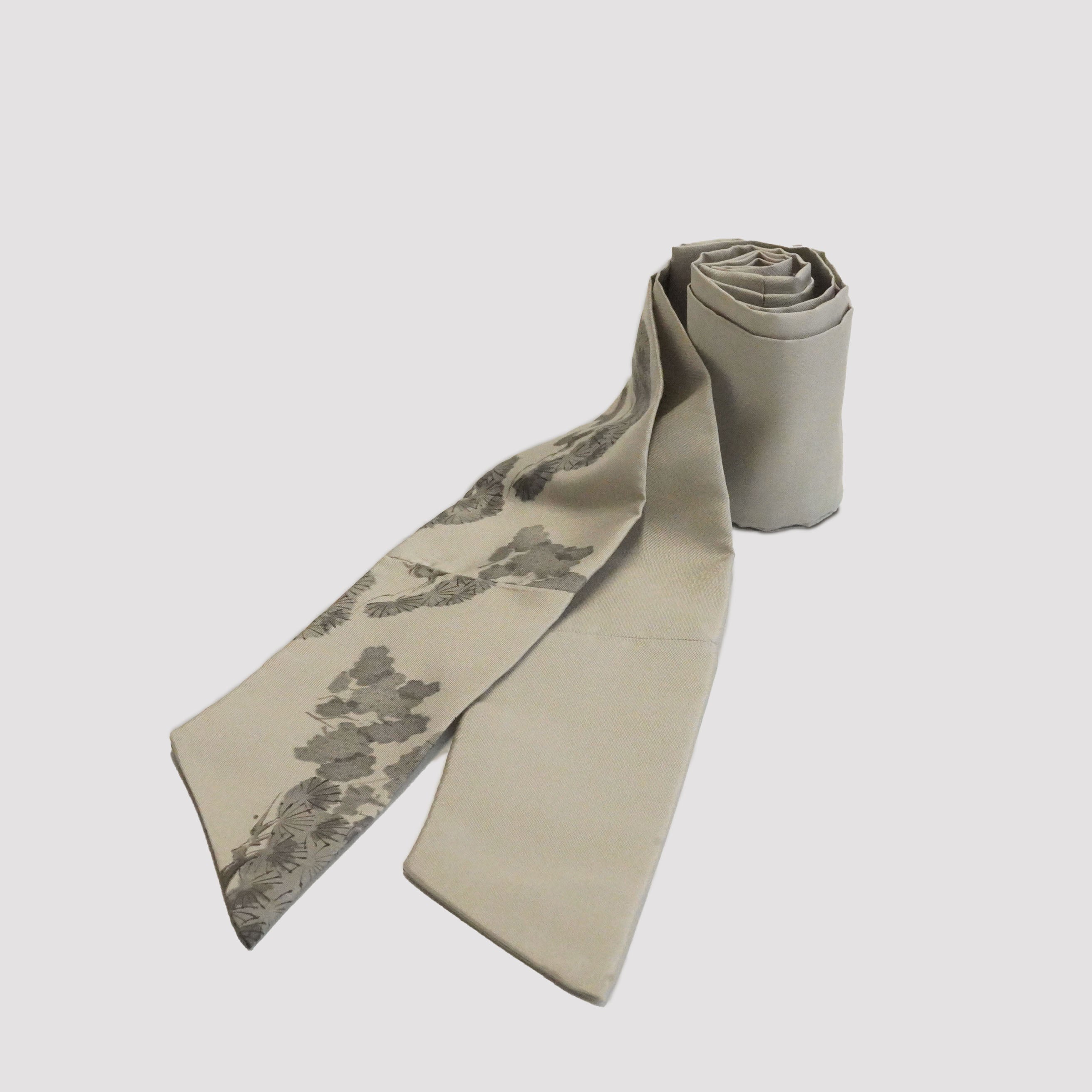 Handcrafted Tie from Vintage Kimono -  Gray White and Pine Design T005