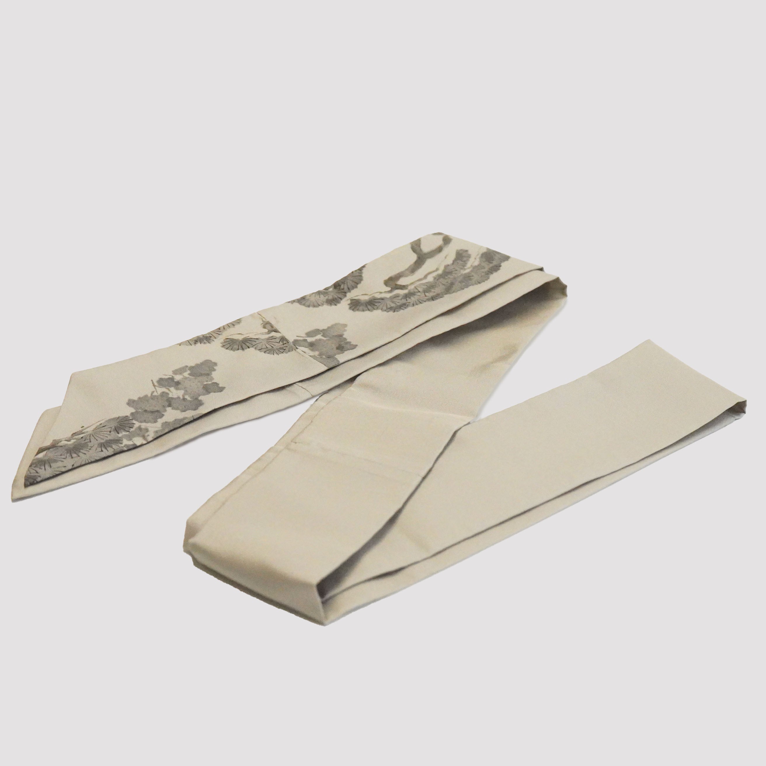 Handcrafted Tie from Vintage Kimono -  Gray White and Pine Design T005