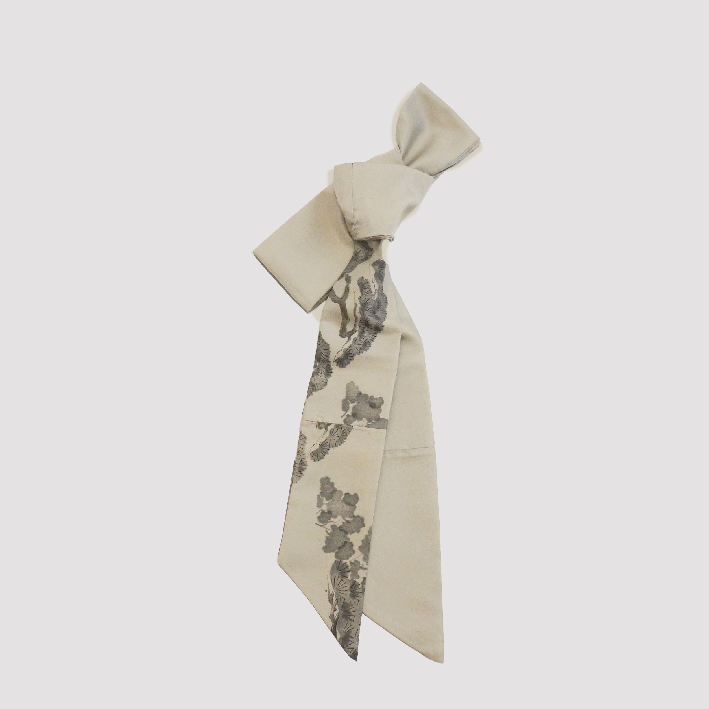 Handcrafted Tie from Vintage Kimono -  Gray White and Pine Design T005