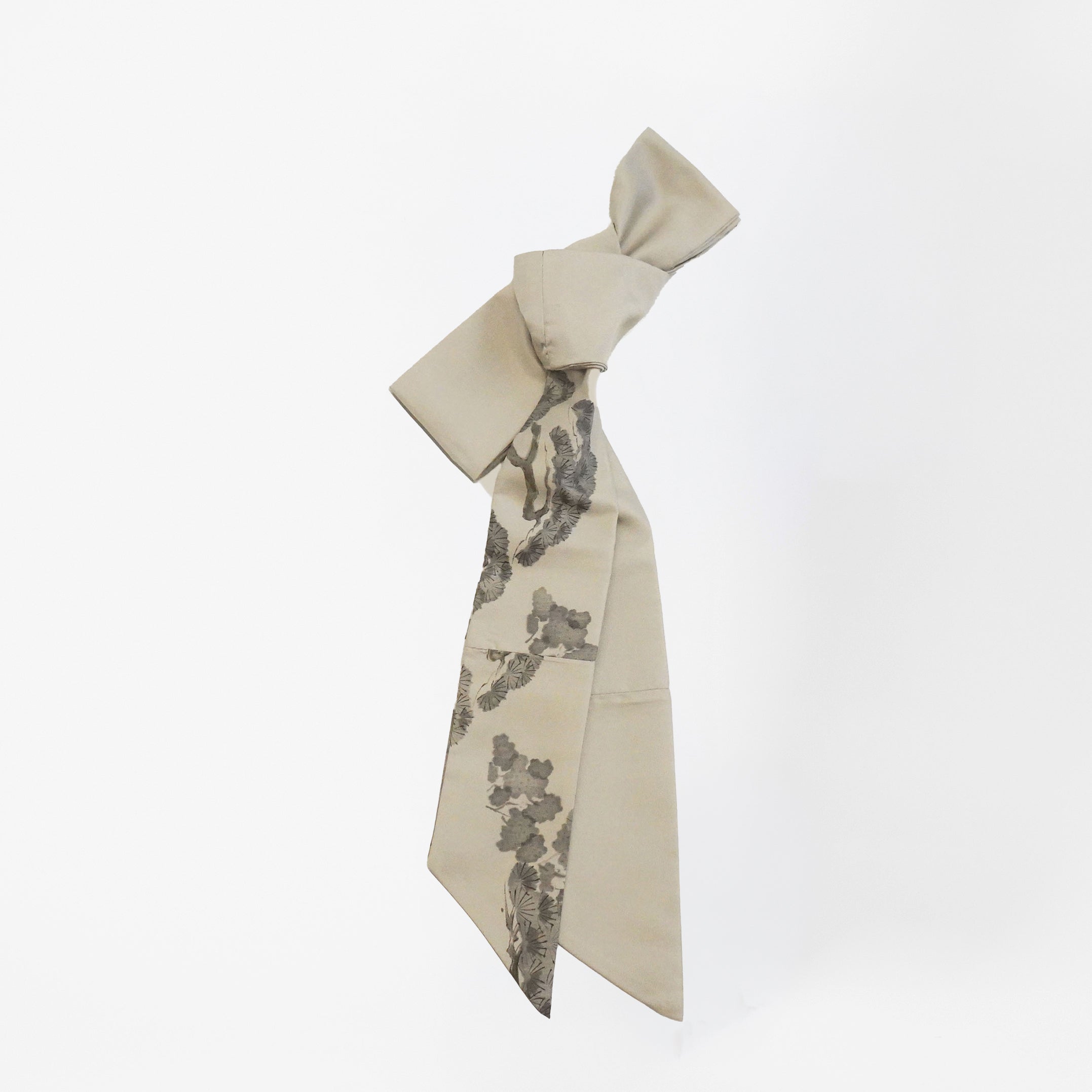 Handcrafted Scarf from Vintage Kimono -  Gray White and Pine Design T005