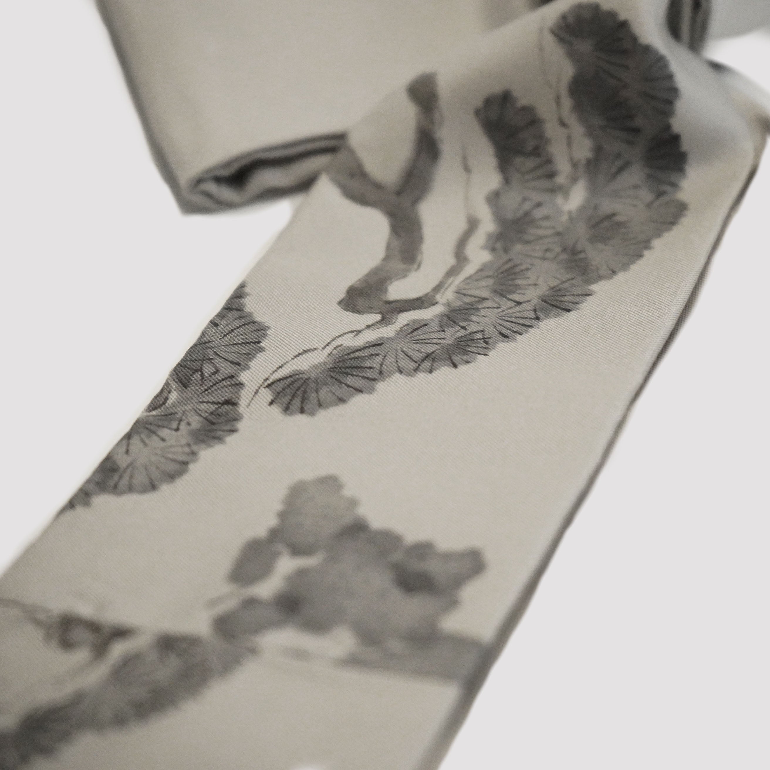 Handcrafted Tie from Vintage Kimono -  Gray White and Pine Design T005