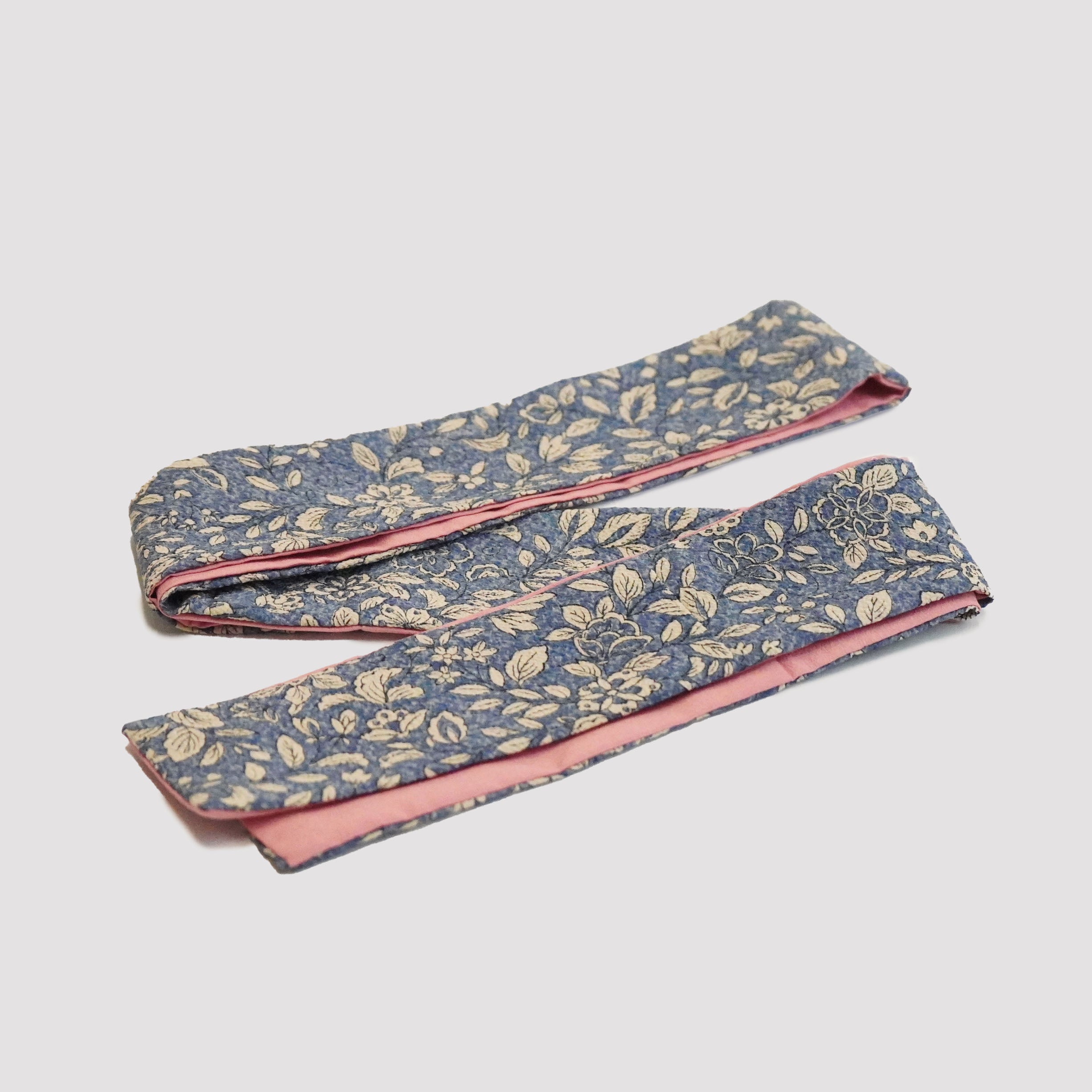 Handcrafted Tie from Vintage Kimono -  blue pink and flower pattern Design T006
