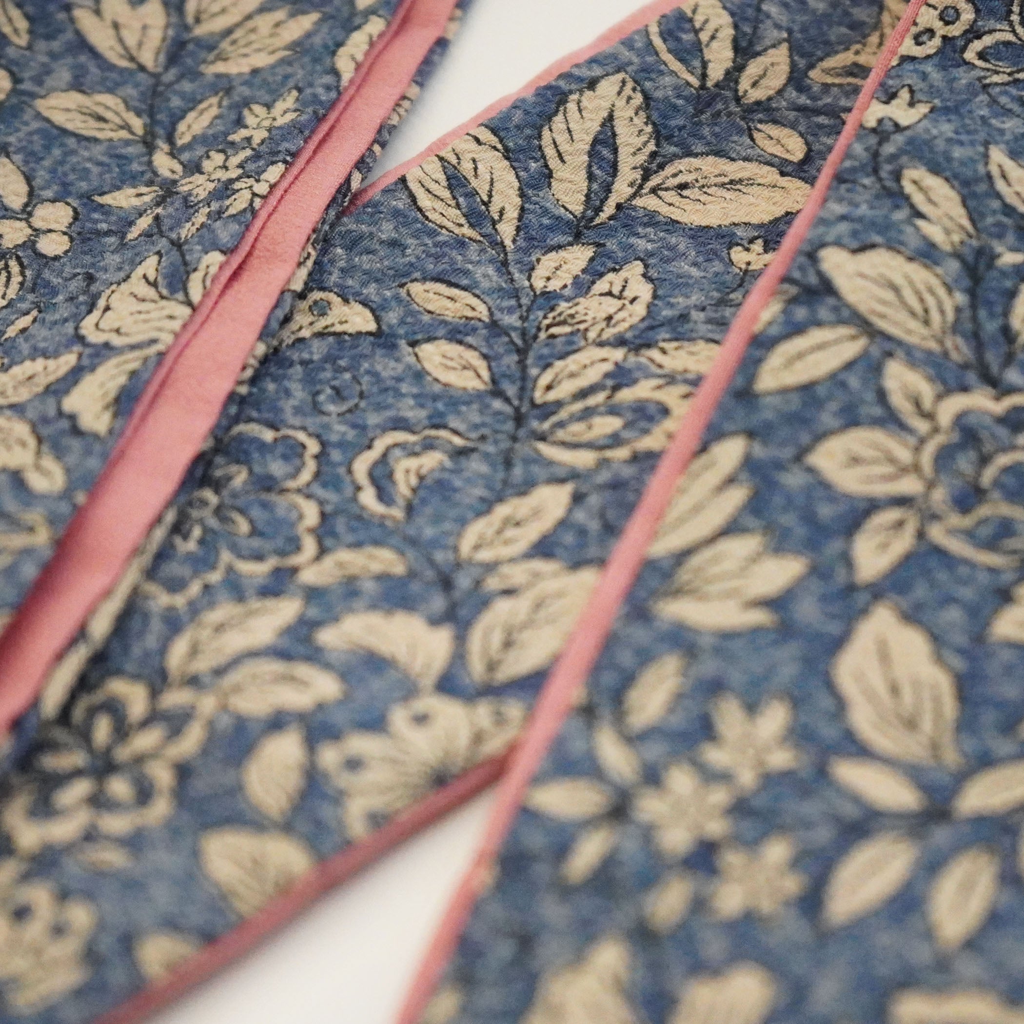 Handcrafted Tie from Vintage Kimono -  blue pink and flower pattern Design T006
