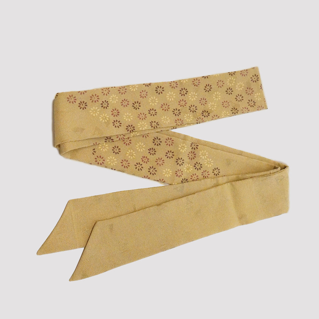 Handcrafted Tie from Vintage Kimono -  Cream floral and Japanese fan pattern Design T007