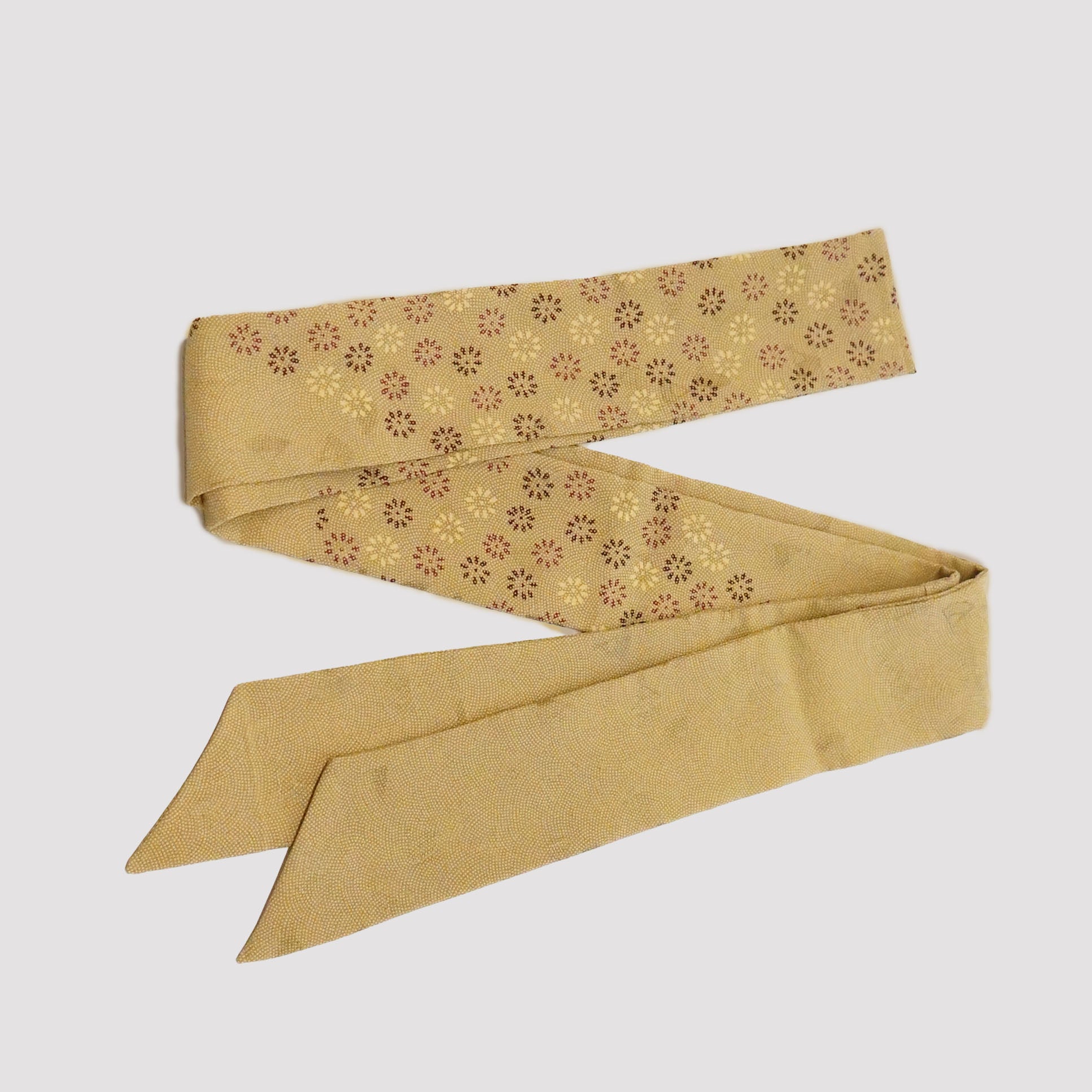 Handcrafted Tie from Vintage Kimono -  Cream floral and Japanese fan pattern Design T007