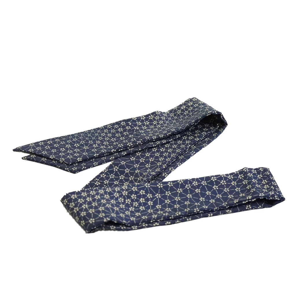 Handcrafted Tie from Vintage Kimono -  Navy and flower pattern Design T008