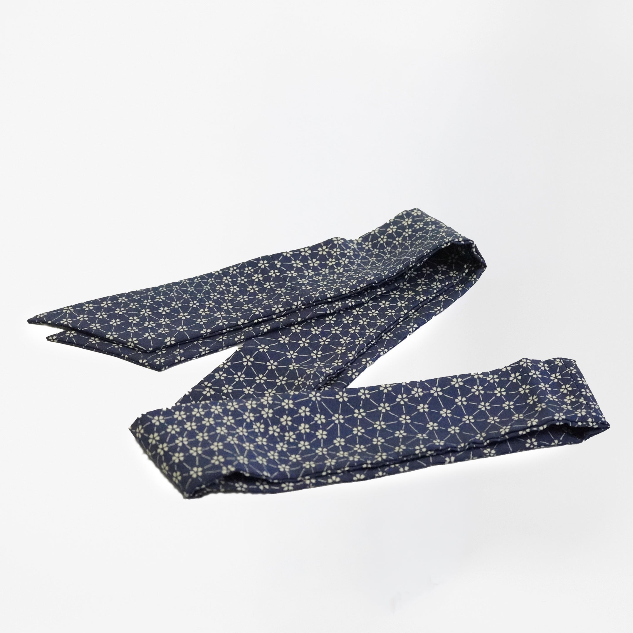 Handcrafted Scarf from Vintage Kimono -  Navy and flower pattern Design T008