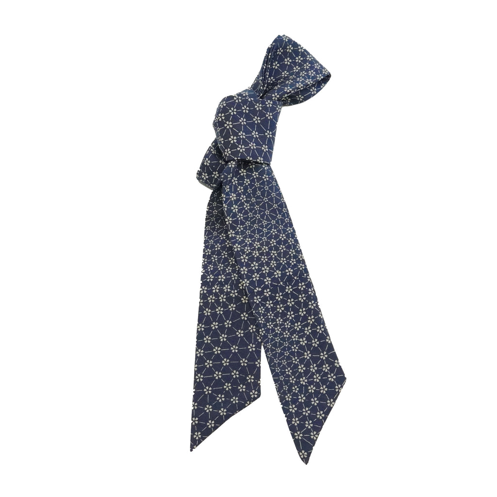 Handcrafted Tie from Vintage Kimono -  Navy and flower pattern Design T008