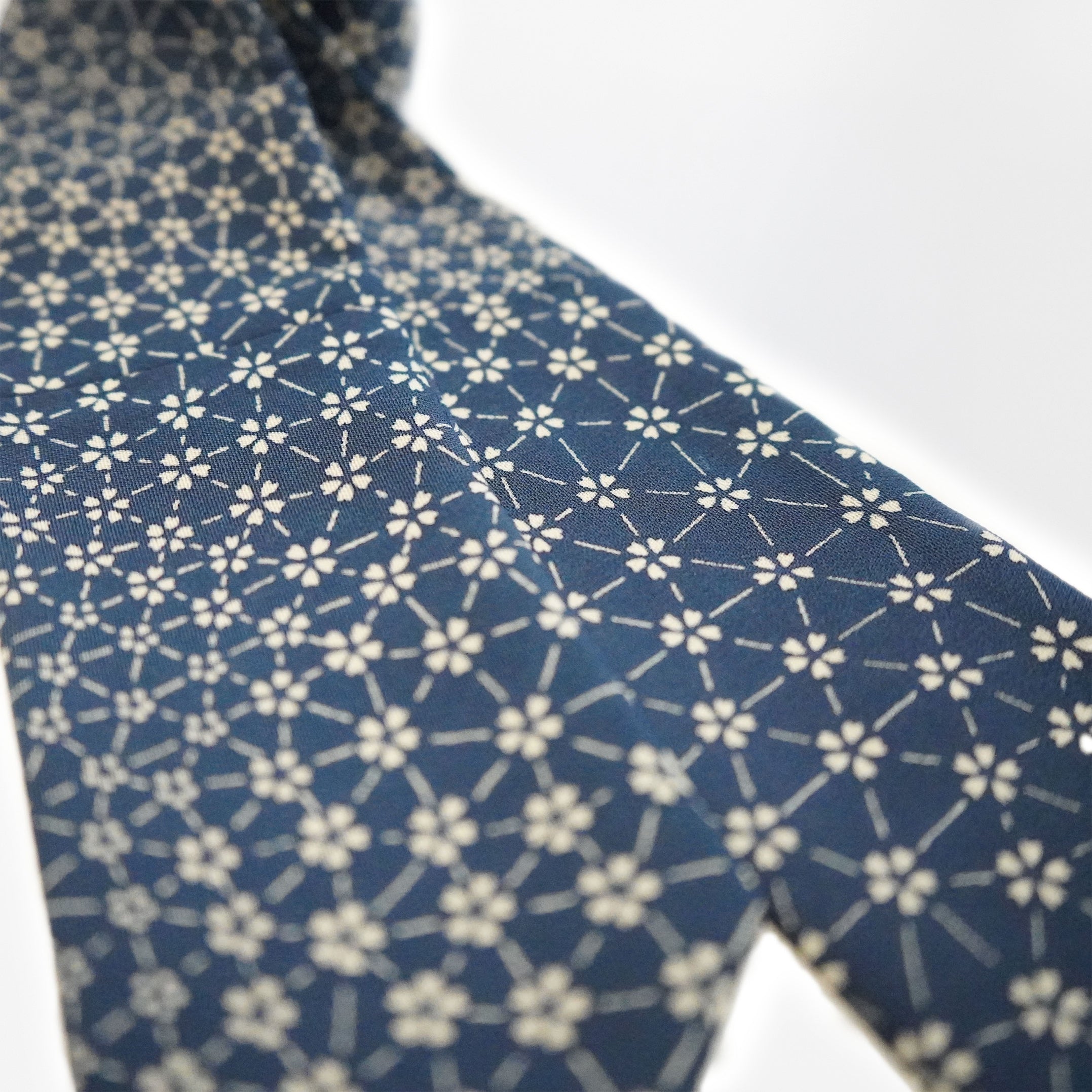 Handcrafted Scarf from Vintage Kimono -  Navy and flower pattern Design T008