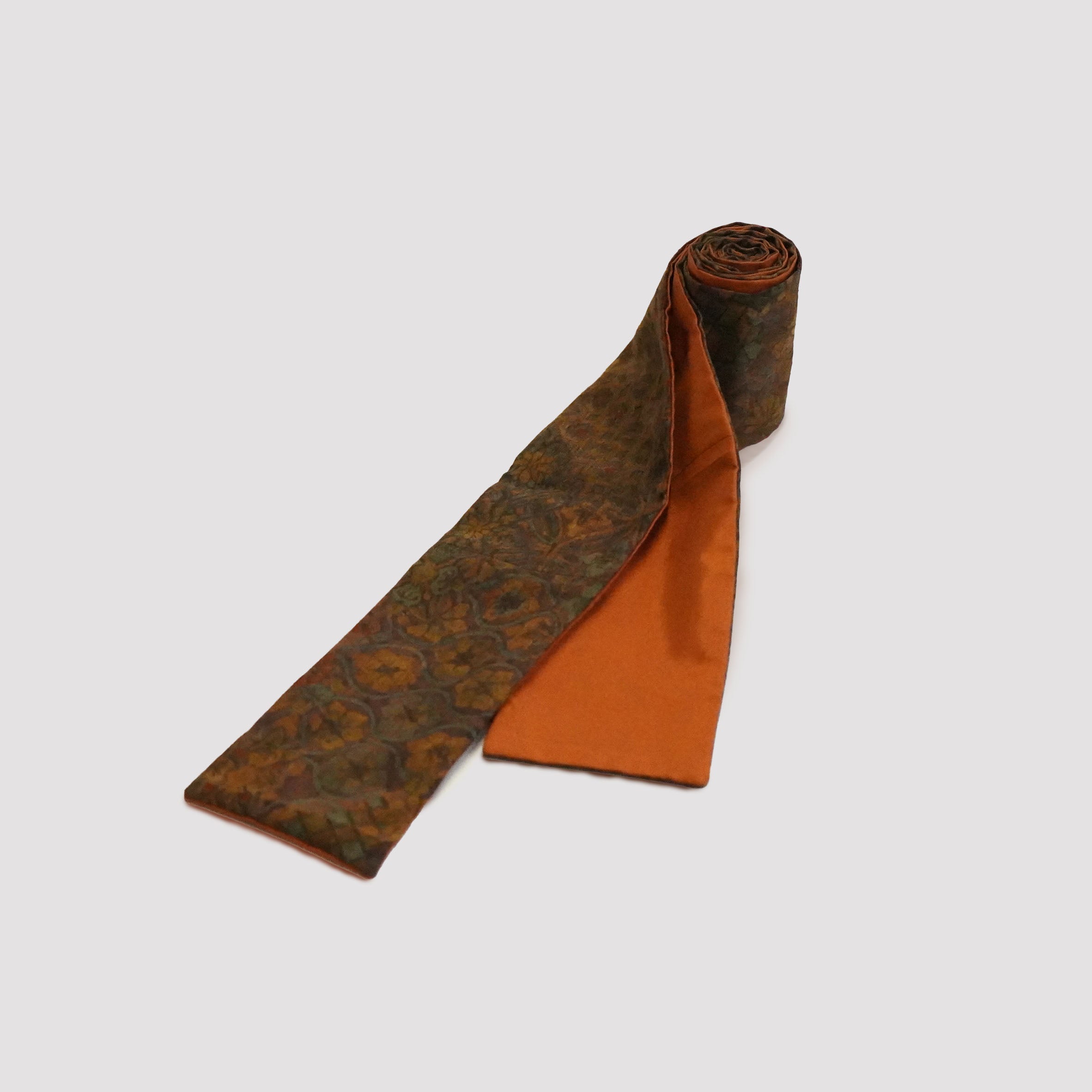 Handcrafted Tie from Vintage Kimono -  Brown Orange and floral pattern Design T009