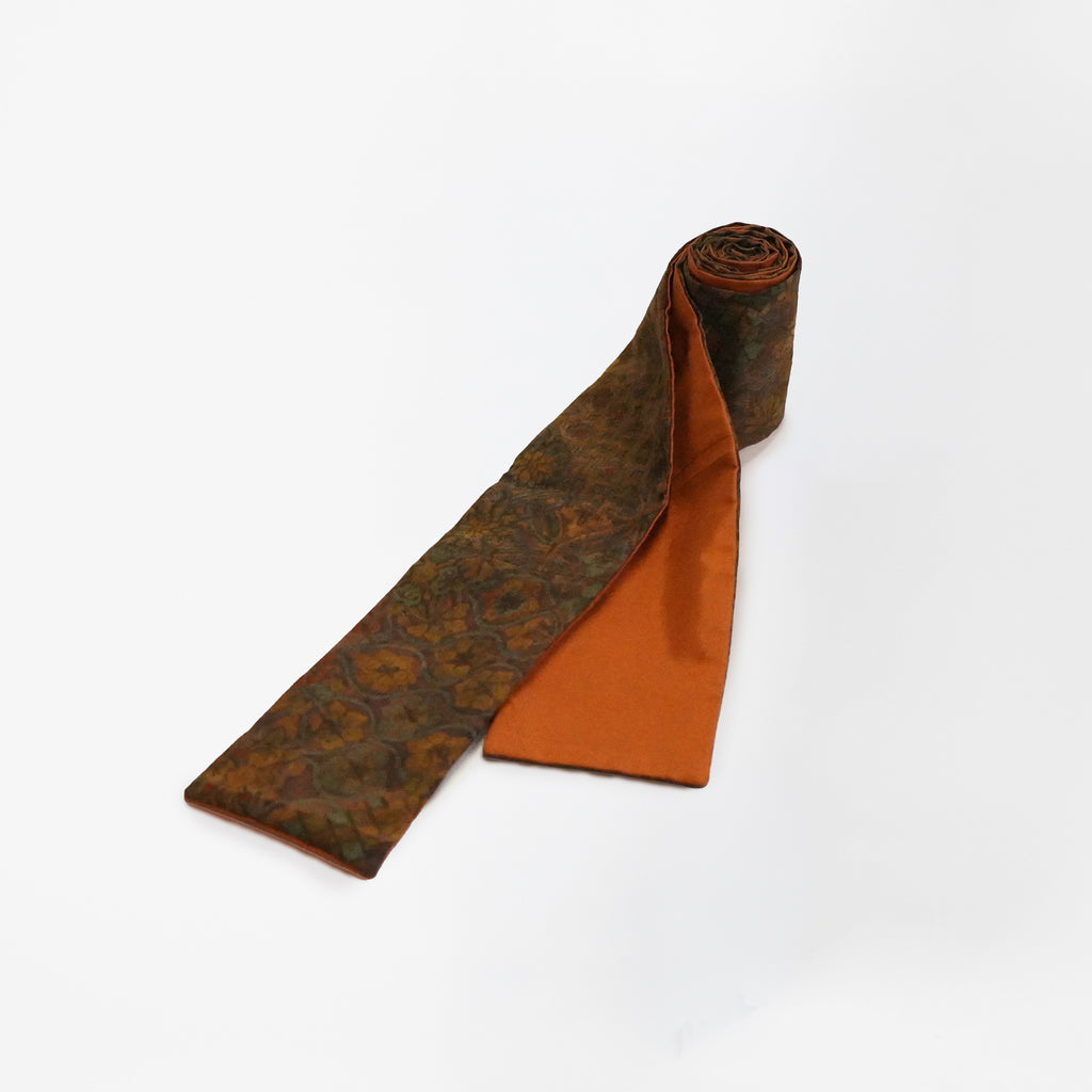 Handcrafted Scarf from Vintage Kimono - Brown Orange and floral pattern Design T009