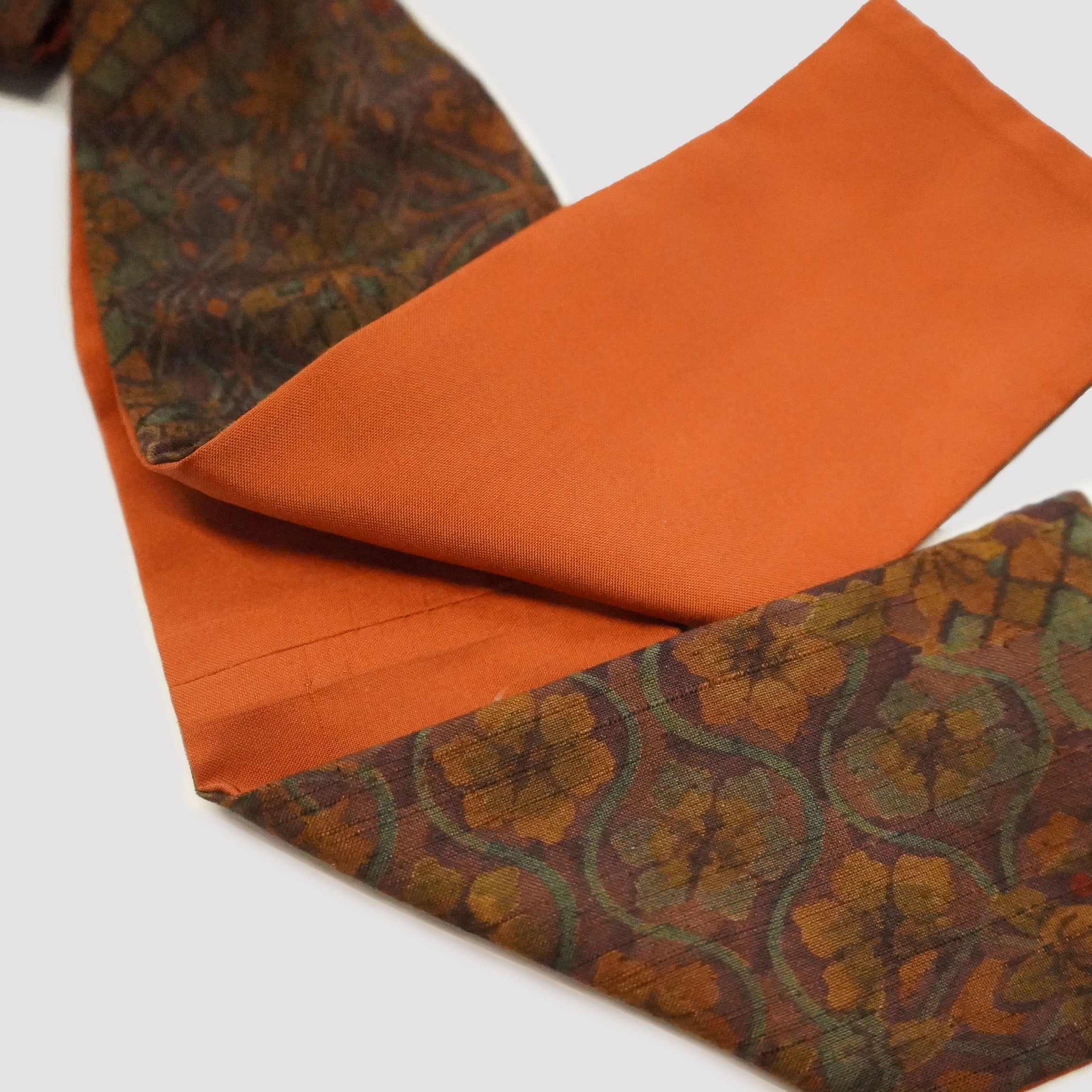 Handcrafted Tie from Vintage Kimono -  Brown Orange and floral pattern Design T009