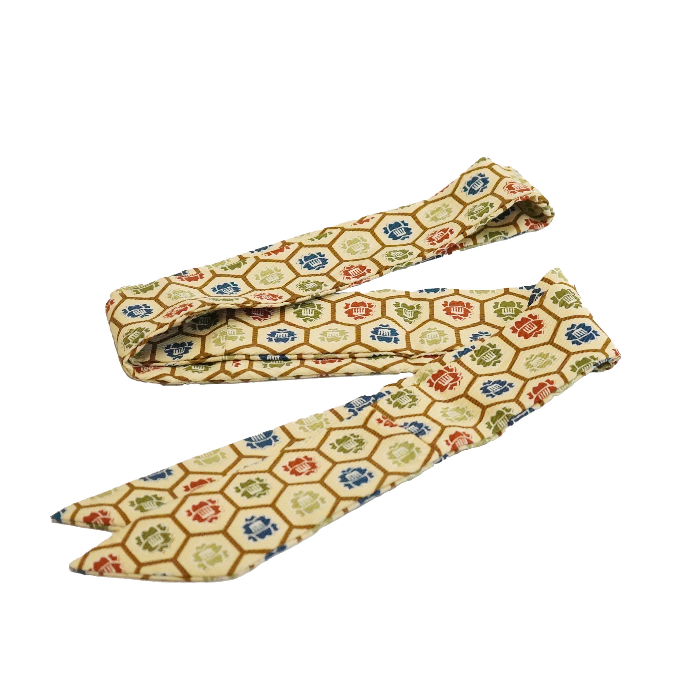 Handcrafted Tie from Vintage Kimono - Beige Red Geometric pattern Design T010